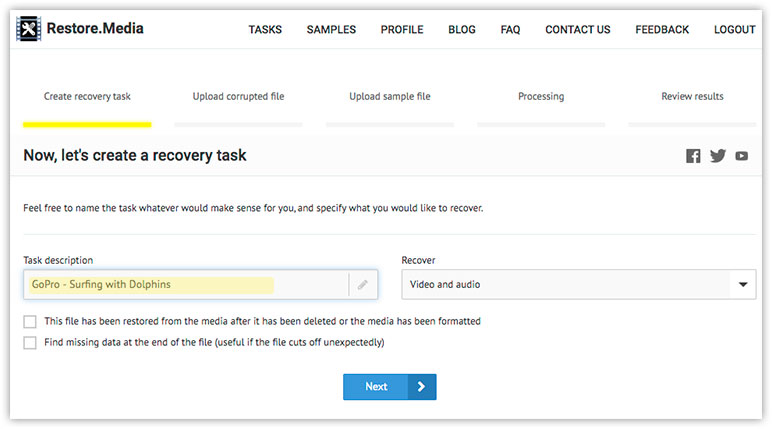 Create a File Repair Task