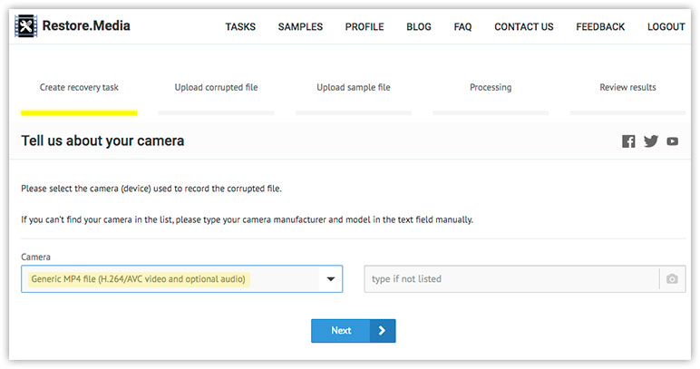 Restore.Media – Select Camera Model