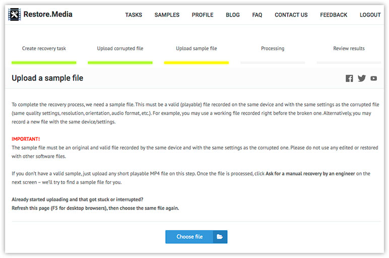 Restore.Media – Upload Sample File
