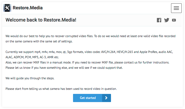 Restore.Media - Welcome Screen