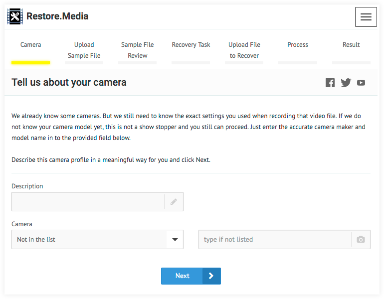 Restore.Media – Select Camera Model
