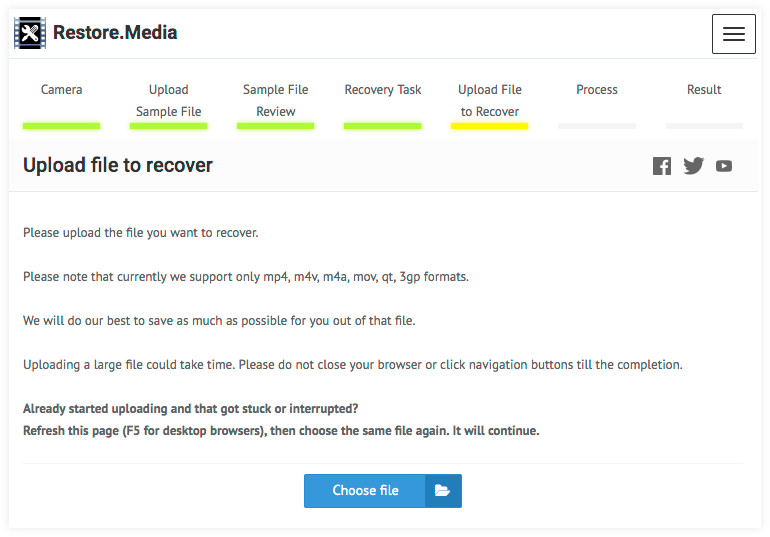 Restore.Media – Upload Corrupted MOV File