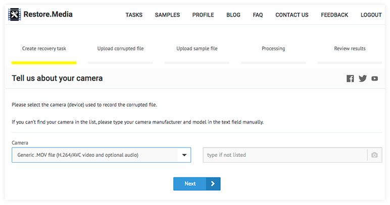 Restore.Media – Select Camera Model