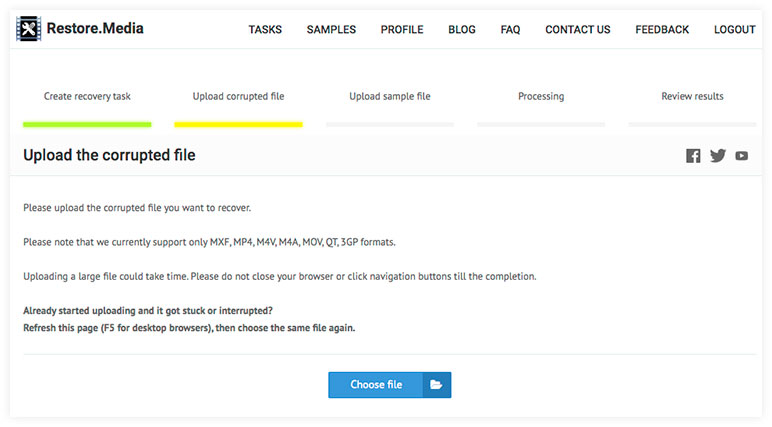 Restore.Media – Upload Corrupted MOV File